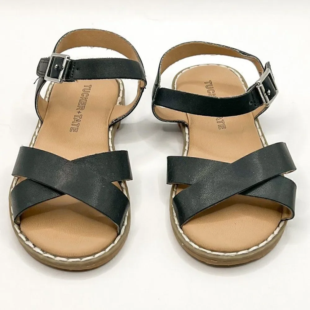 Tucker + Tate Kids' Arya Cross Strap Sandal In Black Faux Leather, Size 8